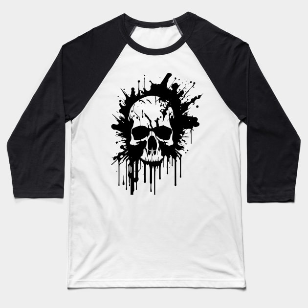 splash ink skull Baseball T-Shirt by lkn